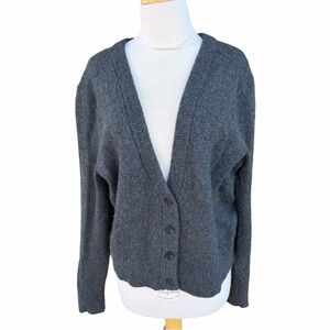 Jenni Kayne Boyfriend Cardigan Charcoal Gray V-Neck Med Cashmere Wool Soft GUC